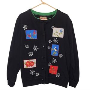 Holiday Traditions Embroidered Christmas Cardigan Snowflakes & Birds - Large